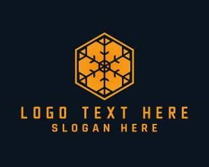 Refrigeration - Orange Snowflake Hexagon logo design