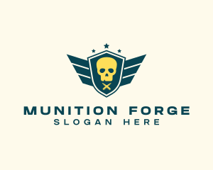 Munition - Skull Wing Shield Munition logo design