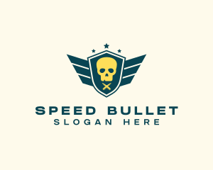 Bullet - Skull Wing Shield Munition logo design