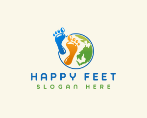 Feet - Globe Footprint Planet logo design