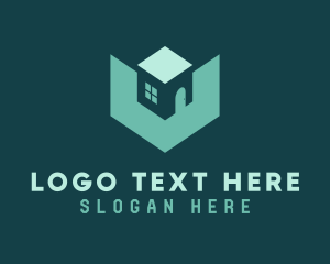 Green - House Cube Letter V logo design