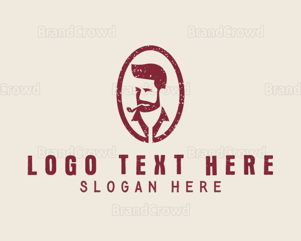 Hipster Smoking Pipe Man Logo