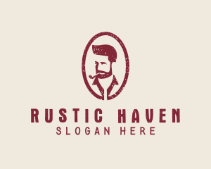 Hipster Smoking Pipe Man logo design