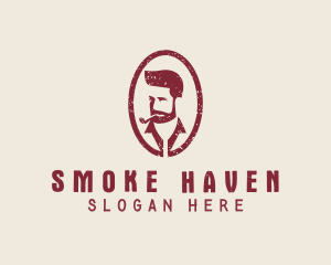 Hipster Smoking Pipe Man logo design