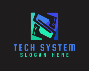 System - Modern Circuit Letter S logo design