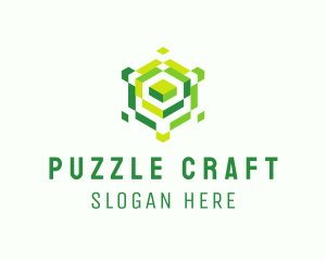 Puzzle Cube Hexagon logo design