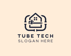 Tube - House Wrench Pipe Plumbing logo design