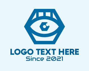 Line Art - Blue Hexagon Eye logo design