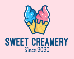 Creamery - Pink Blue Ice Cream logo design