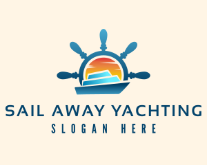 Yacht Steering Wheel Sunset logo design