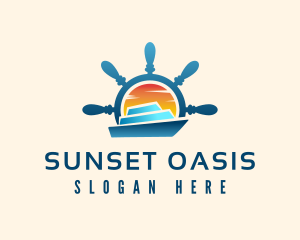 Yacht Steering Wheel Sunset logo design