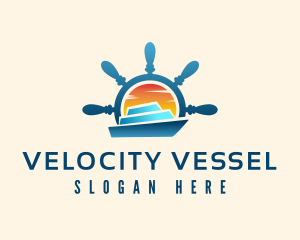 Yacht Steering Wheel Sunset logo design