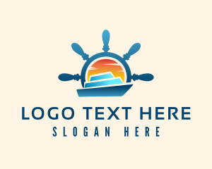 Travel - Yacht Steering Wheel Sunset logo design
