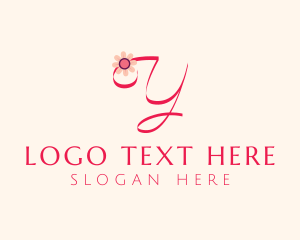 Script - Pink Flower Letter Y logo design