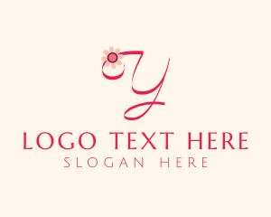 Calligraphic - Pink Flower Letter Y logo design