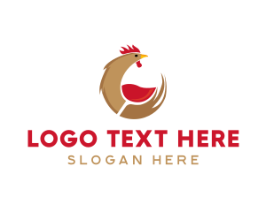 Negative Space - Rooster Wine Glass logo design