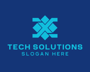 Technological - Blue Diamond Letter X logo design