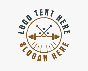 Physical Training - Hipster Workout Barbell logo design