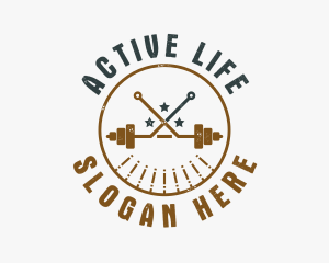 Hipster Workout Barbell logo design