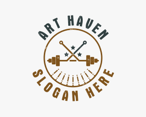 Hipster Workout Barbell logo design