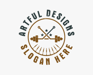 Hipster Workout Barbell logo design