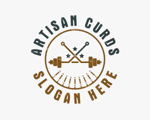 Hipster Workout Barbell logo design