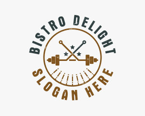 Hipster Workout Barbell logo design