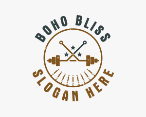 Hipster Workout Barbell logo design