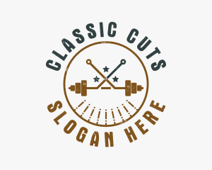 Hipster Workout Barbell logo design