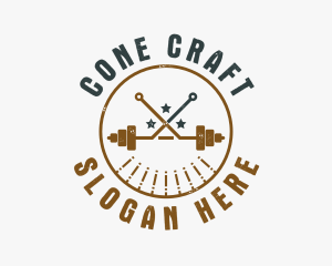 Hipster Workout Barbell logo design