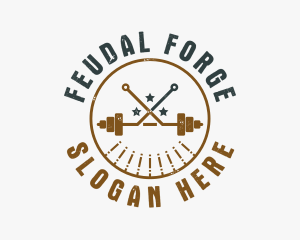 Hipster Workout Barbell logo design