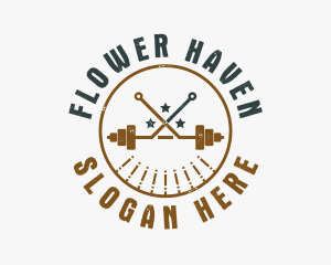 Hipster Workout Barbell logo design