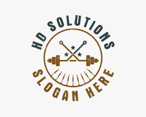 Hipster Workout Barbell logo design