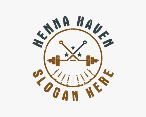 Hipster Workout Barbell logo design