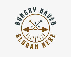 Hipster Workout Barbell logo design