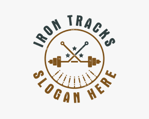 Hipster Workout Barbell logo design