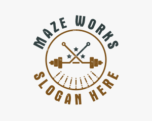 Hipster Workout Barbell logo design