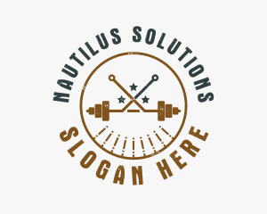 Hipster Workout Barbell logo design