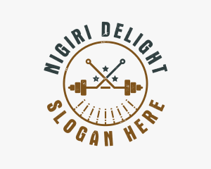 Hipster Workout Barbell logo design