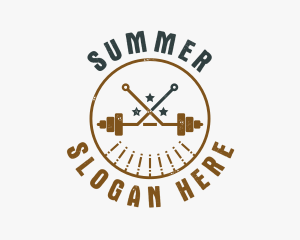 Hipster Workout Barbell logo design