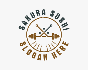 Hipster Workout Barbell logo design