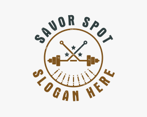 Hipster Workout Barbell logo design