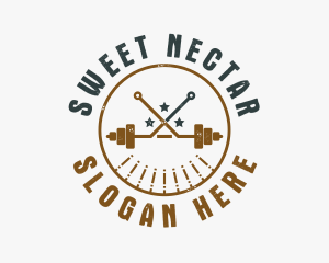 Hipster Workout Barbell logo design