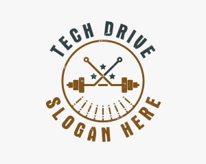 Hipster Workout Barbell logo design