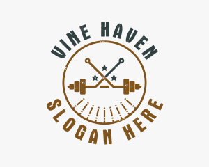 Hipster Workout Barbell logo design