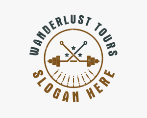 Hipster Workout Barbell logo design