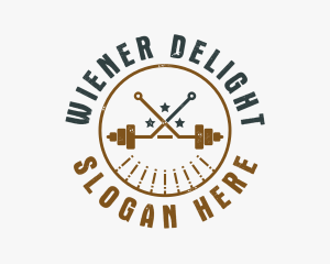 Hipster Workout Barbell logo design