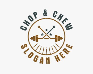 Crossfit - Hipster Workout Barbell logo design
