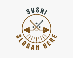 Hipster Workout Barbell logo design