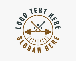 Strength - Hipster Workout Barbell logo design